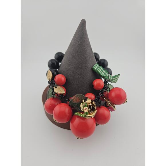 Brighton Jewelry - Brighton Bauble Charm Beaded Bracelet 7" Red Apple Inch Worm Eclectic Artsy